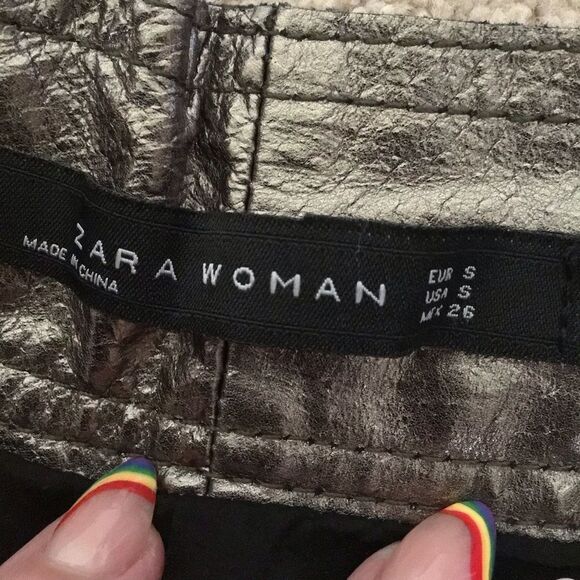 Bloggers Zara Leather Metallic Silver Aged Effect Skirt - Picture 10 of 11